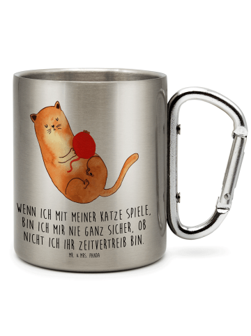 Mr. & Mrs. Panda Outdoor Tasse Katze Wolle mit Spruch in Silber
