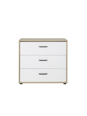CALICOSY Kommode ERWAN in Weiß/Holz - (W) 81 x (H) 74 x (L) 40 cm