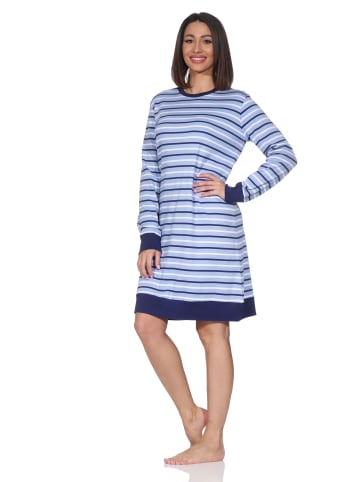 NORMANN Interlock Nachthemd langarm Streifenoptik in marine