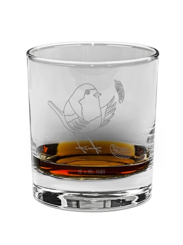 Mr. & Mrs. Panda Whiskey Glas Rotkehlchen Federn ohne Spruch in Transparent