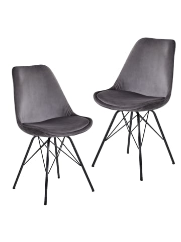 KADIMA DESIGN Skandinavische Esszimmerstühle, 2er Set, Samt oder Kunststoff in Grau-Schwarz