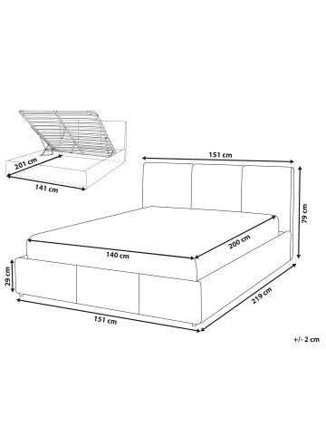 Beliani Bettgestell BOUSSE in Grau - (W) 150 x (H) 80 x (L) 220 cm