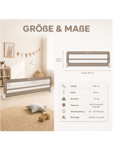 fillikid Bettgitter Lina XL 180 x 50 cm Exklusiv in Taupe