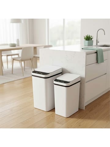 relaxdays 2 x Mülleimer mit Sensor in Weiß - 9 & 15 Liter