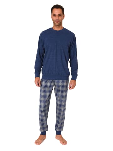 NORMANN langarm Schlafanzug Pyjama Bündchen und karierter Jersey Hose - 83190 in marine