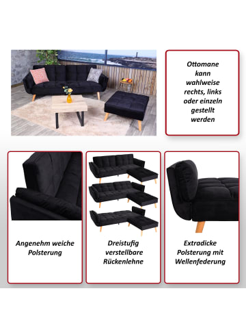 MCW Schlafsofa K18 mit Ottomane, Samt schwarz