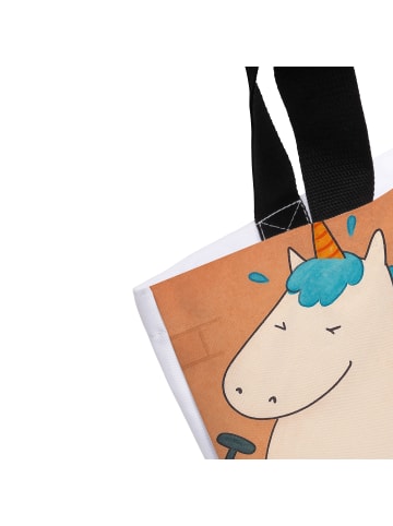Mr. & Mrs. Panda Tote Bag Einhorn Fitness Design mit Spruch in Weiß