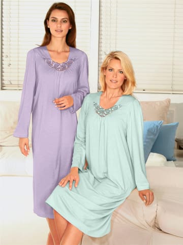 Ascafa Langarm-Nachthemden in flieder + mint