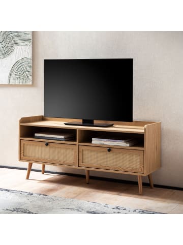 KADIMA DESIGN Lowboard 120x56x39 cm TV-Kommode mit Eiche-Dekor & Rattan, Design