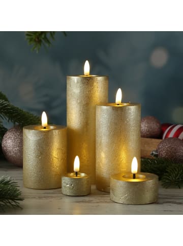 MARELIDA LED Kerze LINA Rustik Optik Echtwachs H: 15cm in gold
