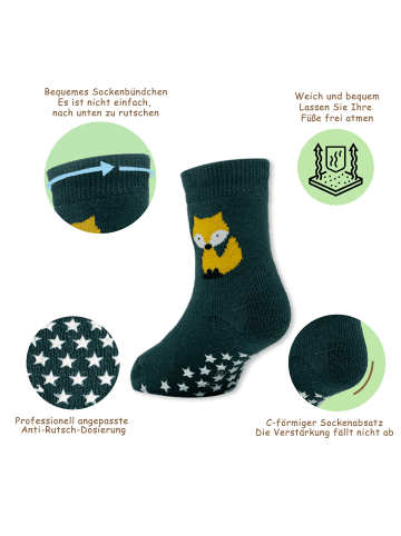 Yalion 9er-Set Yalion Socken mit Tiermotiven & Stern-Stoppern, bunt