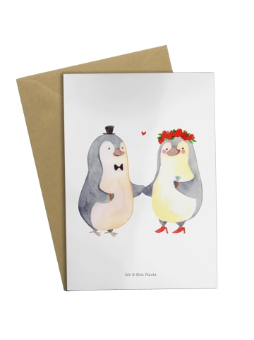 Mr. & Mrs. Panda Glückwunschkarte Pinguin Heirat ohne Spruch in Weiß