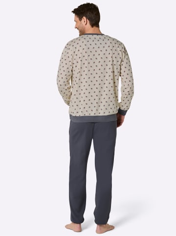 Comte Schlafanzug in rauchblau-ecru-bedruckt