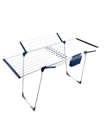 relaxdays Wäscheständer in Weiß/ Blau - (B)98–161,5 x (H)96,5 x (T)95 cm