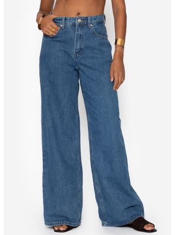 SASSYCLASSY Highwaist Jeans mit weitem Bein in Dunkelblau