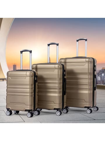 ABRIHOME 3er Hartschalen Koffer Set mit TSA-Schloss und Universalrad in Gold