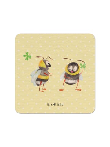 Mr. & Mrs. Panda Bierdeckel Hummeln Kleeblatt ohne Spruch in Gelb Pastell