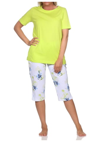 NORMANN Schlafanzug kurzarm Pyjama floraler Print Jersey - 85011 in grün