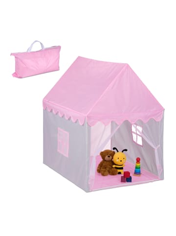 relaxdays Spielzelt "Haus" in Rosa/ Grau - (B)95 x (H)130 x (T)125 cm