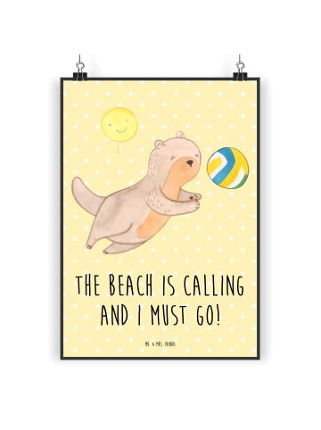 Mr. & Mrs. Panda Bild Sommer Meer Strand mit Spruch in Gelb Pastell