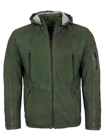JILANI Lederjacke Kapuze Nubukleder in Oliv