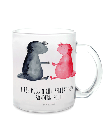 Mr. & Mrs. Panda Teetasse Glas Axolotl Liebe mit Spruch in Transparent