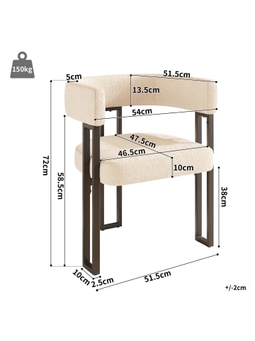 ABRIHOME Esszimmerstuhl in Beige mit Lammfell Stoff geschwungener Rückenlehne 2 Stück
