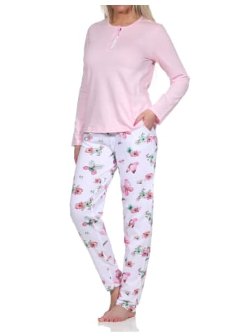 NORMANN Schlafanzug langarm Pyjama Pyjamahose Schmetterlings print in rosa