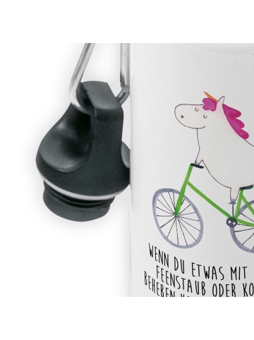 Mr. & Mrs. Panda Wasserflasche Einhorn Radfahrer mit Spruch in Weiß
