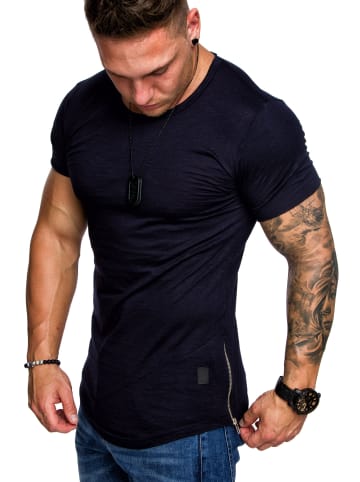Amaci&Sons Basic T-Shirt mit Zipper und Rundhalsausschnitt AUSTIN in Navyblau