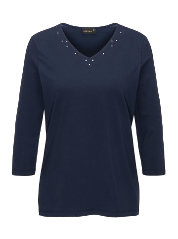 GOLDNER Kurzgröße:  T-Shirt mit Ausschnitt und Steinchen in marine