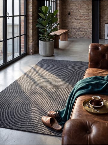 KADIMA DESIGN Teppichläufer Geometrisch flachgewebt pflegeleicht Wohnzimmer Flur in Anthrazit