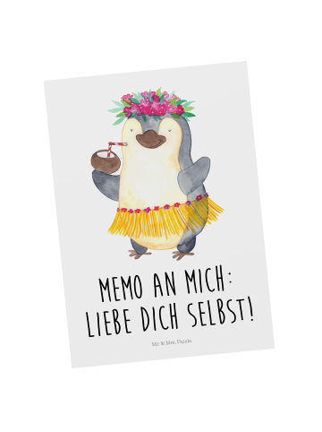 Mr. & Mrs. Panda Postkarte Pinguin Kokosnuss mit Spruch in Weiß