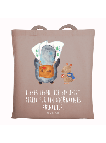 Mr. & Mrs. Panda Tragetasche Pinguin & Maus Wanderer mit Spruch in Braun Pastell