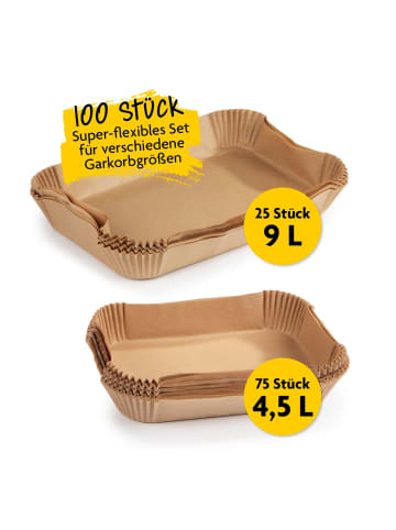 Kochwerk Backpapier-Schalen für Heißluft-Fritteusen 100-tlg. 75x klein/25x groß Braun