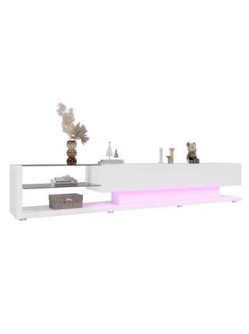 ABRIHOME Weißer LED TV-Schrank in Hochglanz 170 x 36 x 38 cm mit Glaselementen