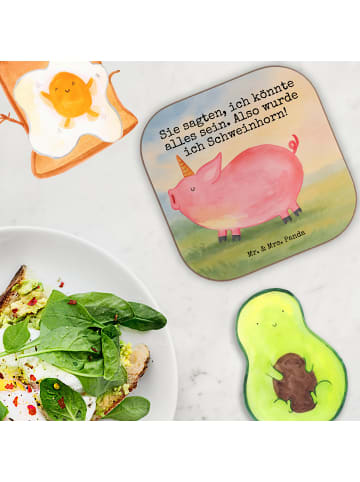Mr. & Mrs. Panda Bierdeckel Einhorn Schwein Design mit Spruch in Weiß