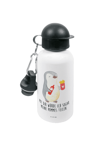 Mr. & Mrs. Panda Kindertrinkflasche Pinguin Pommes mit Spruch in Weiß