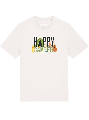 wat? Apparel T-Shirt Happy Camper in Off White