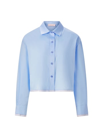 Rich & Royal Cropped Cotton Blouse with Contrast Fabric in Skyway Blue