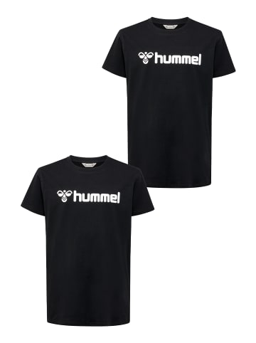 Hummel 2er-SET T-Shirt mit Logo Print aus Bio-Baumwolle in Schwarz