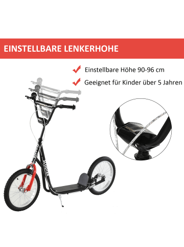 HOMCOM Kinderscooter in Schwarz 139L x 58B x 96H cm