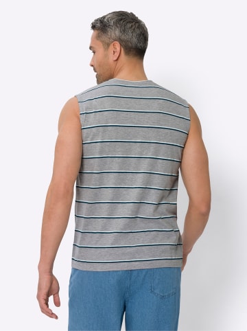 Sieh an! Achselshirt in grau-meliert-türkis-geringelt