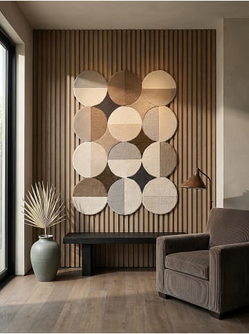 KADIMA DESIGN Teppich Wolle Handgetuftet HALLEIN Kreis Wellenform Wohnzimmer in Beige-Braun