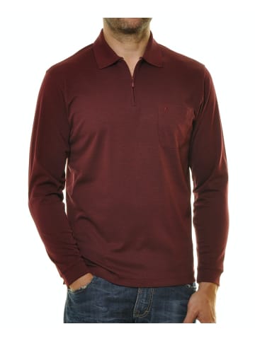 Ragman Softknit-Poloshirt Langarm mit Zip in Rot