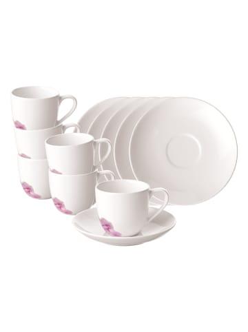 Villeroy & Boch 6er Set Espressotassen mit Untertassen Rose Garden 70 ml in weiß