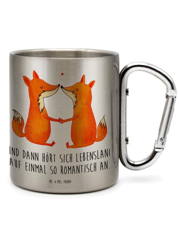 Mr. & Mrs. Panda Thermotasse Füchse Liebe mit Spruch in Silber