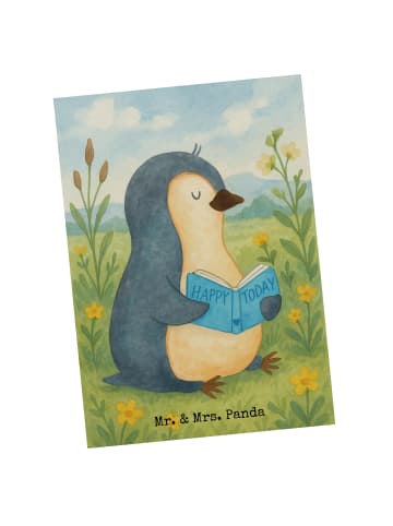 Mr. & Mrs. Panda Ansichtskarte Pinguin Buch Design ohne Spruch in Weiß