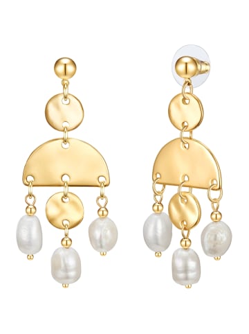 Lulu & Jane Ohrringe aus Metall-Legierung mit Süßwasser-Zuchtperle in gelbgold