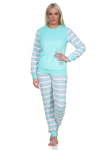 NORMANN geringelte Frottee Schlafanzug langarm Pyjama Eiskristall - 75051 in mint